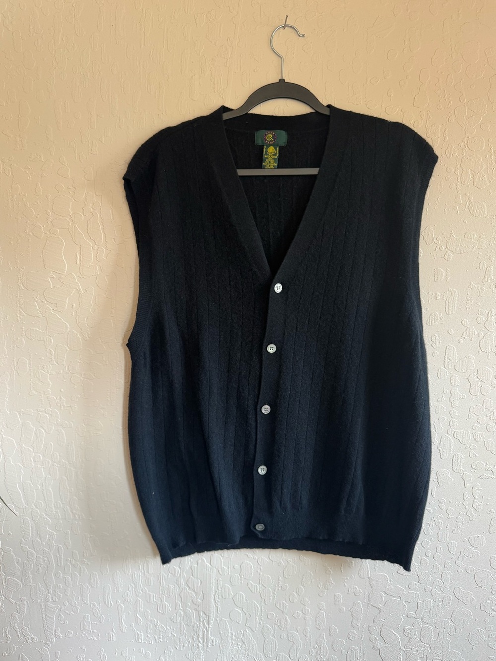 Club Room Black V‑Neck Button Knit Vest